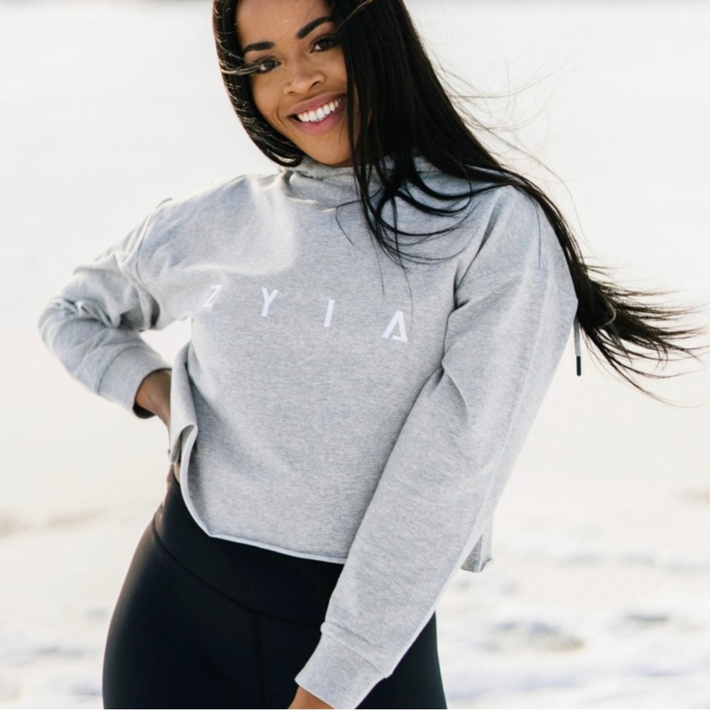 ZYIA Women's Crop Light Gray Hoodie - Picture 1 of 4